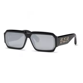 PHILIPP PLEIN SPP150-670700 miesten aurinkolasit, musta asetaattikehys, tummanharmaat linssit, 67/11/145 mm