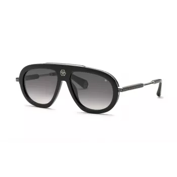 PHILIPP PLEIN SPP151V57700Y miesten aurinkolasit - musta asetaattikehys, harmaat polykarbonaattilinssit, 57 mm