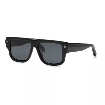 Philipp Plein SPP179-550Z29 miesten aurinkolasit, musta asetaattikehys, harmaat polykarbonaattilinssit, 55/18/145 mm