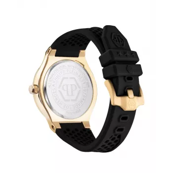 Philipp Plein The $kull miesten kvartsikello 44 mm ruostumaton teräskotelo musta silikoniranneke PWUFA0225