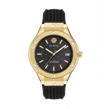 Philipp Plein The $kull miesten kvartsikello 44 mm ruostumaton teräskotelo musta silikoniranneke PWUFA0225
