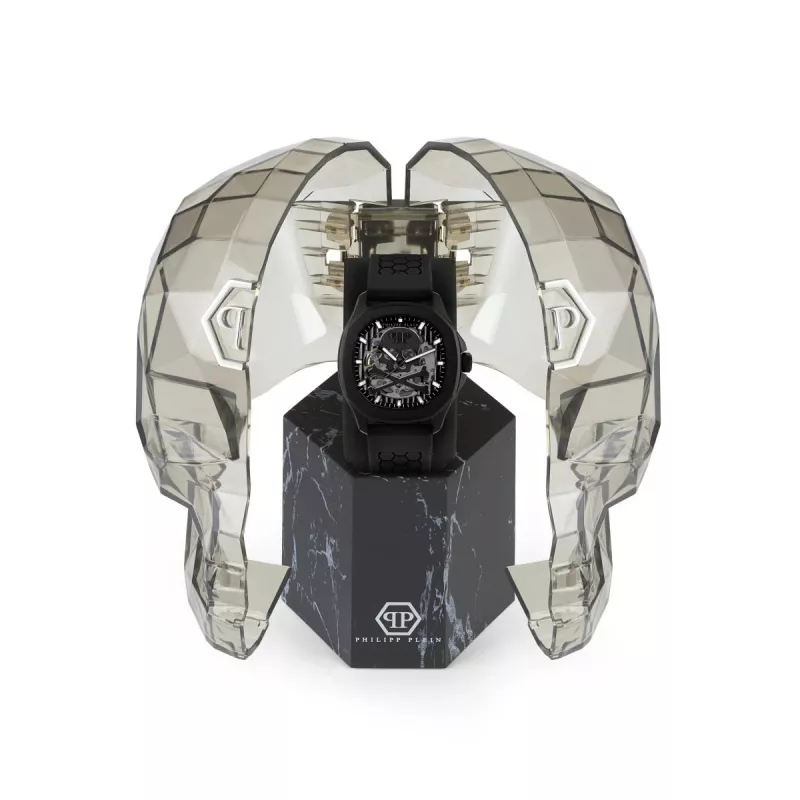 Philipp Plein The Skeleton automaattikello miesten PWRAA0923 42mm musta silikoni