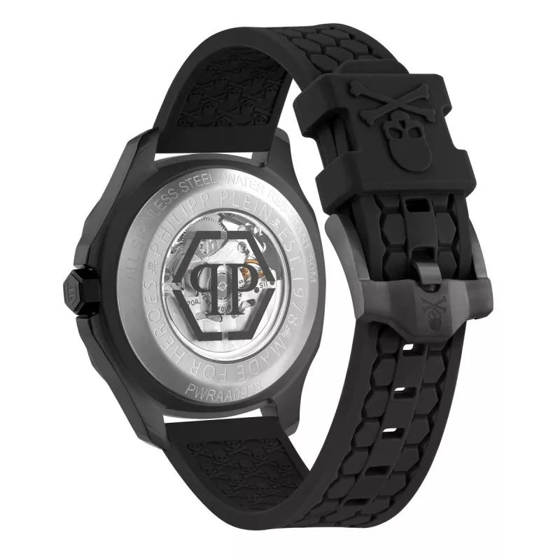 Philipp Plein The Skeleton automaattikello miesten PWRAA0923 42mm musta silikoni
