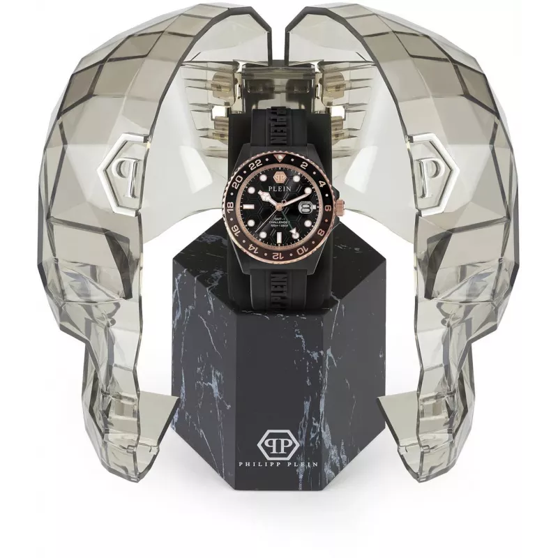 Philipp Plein The Skeleton miesten kvartsikello PWYBA0823 44 mm musta silikoni