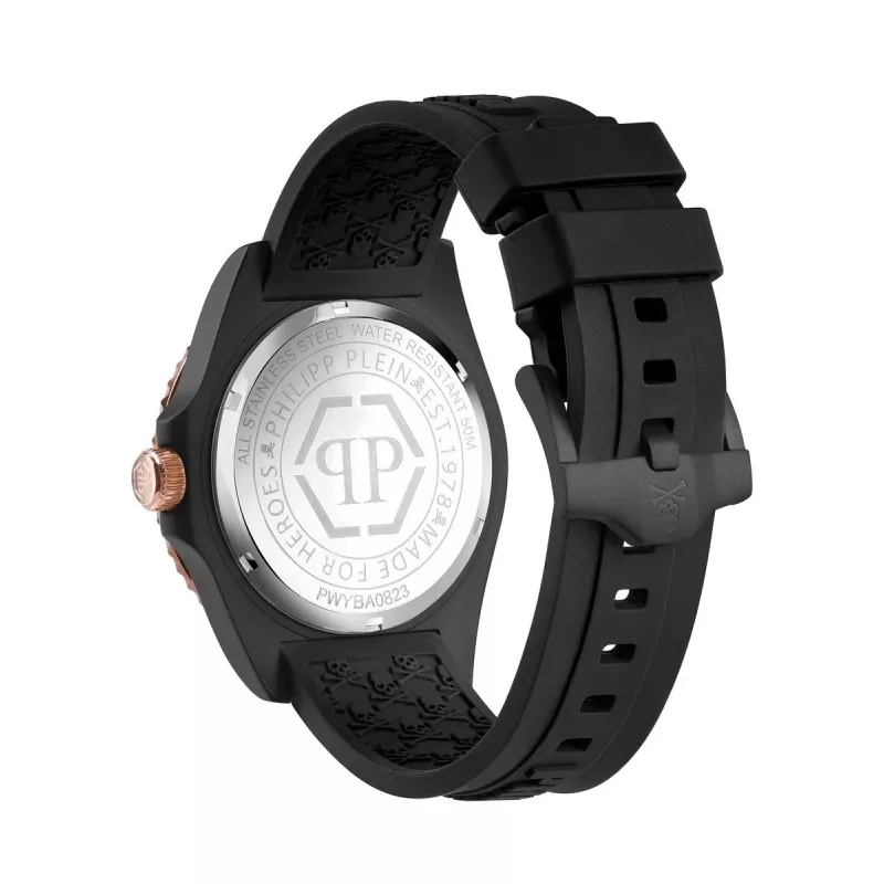 Philipp Plein The Skeleton miesten kvartsikello PWYBA0823 44 mm musta silikoni