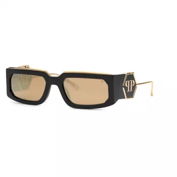 PHILIPP PLEIN unisex-aurinkolasit SPP119M58700G - musta kehys, harmaat liukuvärjätyt linssit, 58 mm