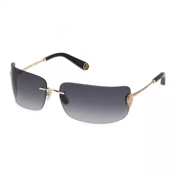 Philipp Plein naisten aurinkolasit SPP027S950300 - Oversized Square Shield, musta asetaattikehys, harmaat gradient-linssit, UV400-suoja