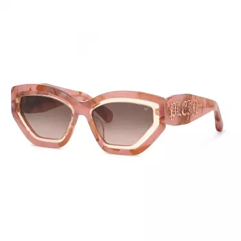 Philipp Plein naisten aurinkolasit SPP099M5506Z8 - musta asetaattikehys, harmaat linssit, 55/18/140 mm