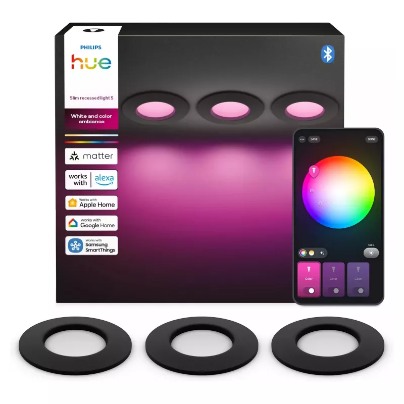 Philips Hue White & Color Ambiance Slim upotettu valo S x3 - musta
