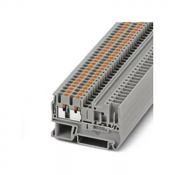 Phoenix Contact PT 2,5-TWIN/1P Push-in läpivientiliitin, harmaa, 24A, 500V, DIN-kiskoasennus, 26-12 AWG, 3 liitäntää