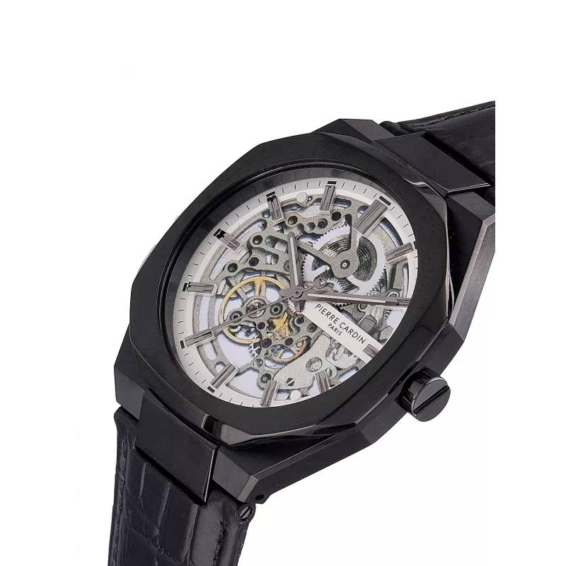 Pierre Cardin miesten analoginen kvartsikello CF.1002.LB.1 42 mm musta kellotaulu nahkaranneke