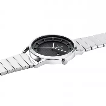 Pierre Cardin miesten analoginen kvartsikello CLC.6006 - 43 mm ruostumaton teräskotelo musta nahkaranneke