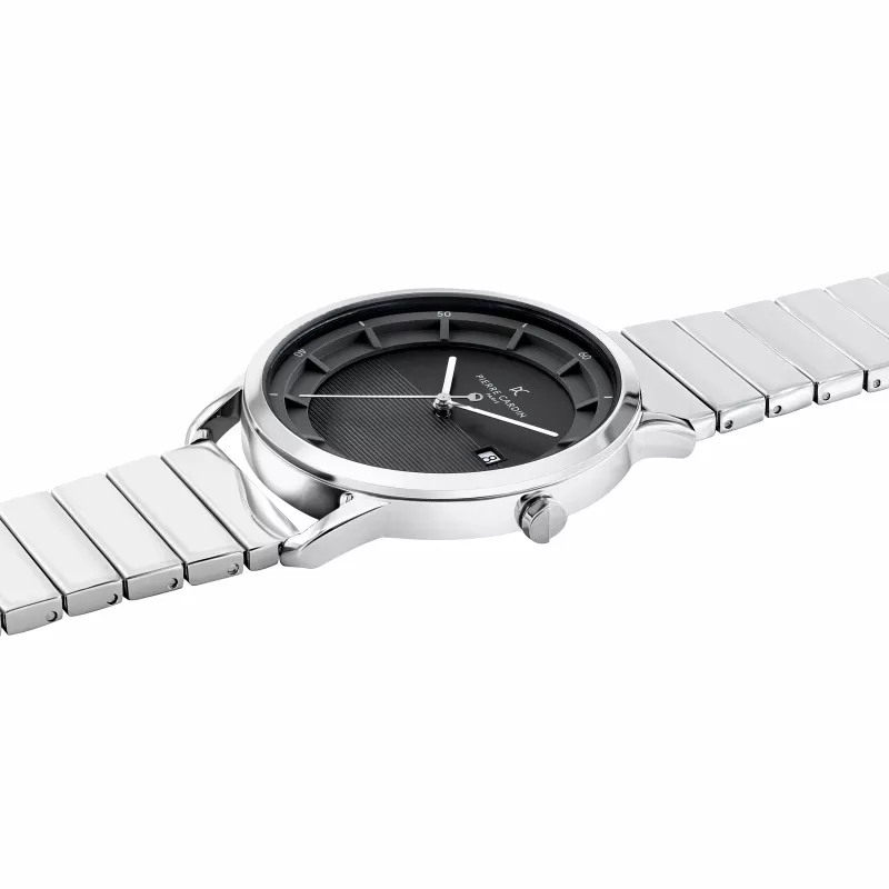 Pierre Cardin miesten analoginen kvartsikello CLC.6006 - 43 mm ruostumaton teräskotelo musta nahkaranneke