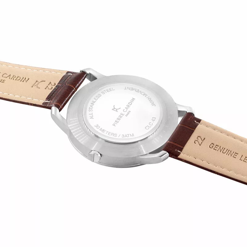 Pierre Cardin miesten kvartsi analogikello CLC.6000 43 mm ruostumaton teräskotelo musta nahkaranneke