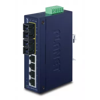 PLANET ISW-621TS15 Industrial hallitsematon L2 Fast Ethernet kytkin, 4x 10/100 + 2x 100Base-FX SC monimuoto, DIN-kisko-/seinäasennus, -40 - 75 °C