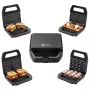 PMS 4-in-1 MELTO voileipägrilli vaihdettavilla levyillä voileivälle, vohvelille, grillille, keksille/pähkinöille, 800 W, musta/hopea