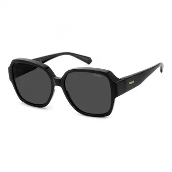 Polaroid Ancillaries PLD9021S807 unisex-suorakaiteen muotoiset aurinkolasit - musta kehys, harmaat polarisoidut linssit
