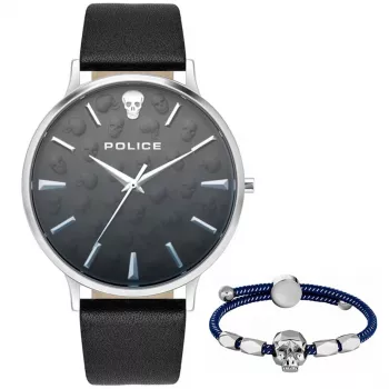 POLICE miesten analoginen kvartsikello PLTASM2SET20 44mm ruostumaton teräskotelo sininen kellotaulu ruskea nahka & hopeinen mesh-ranneke