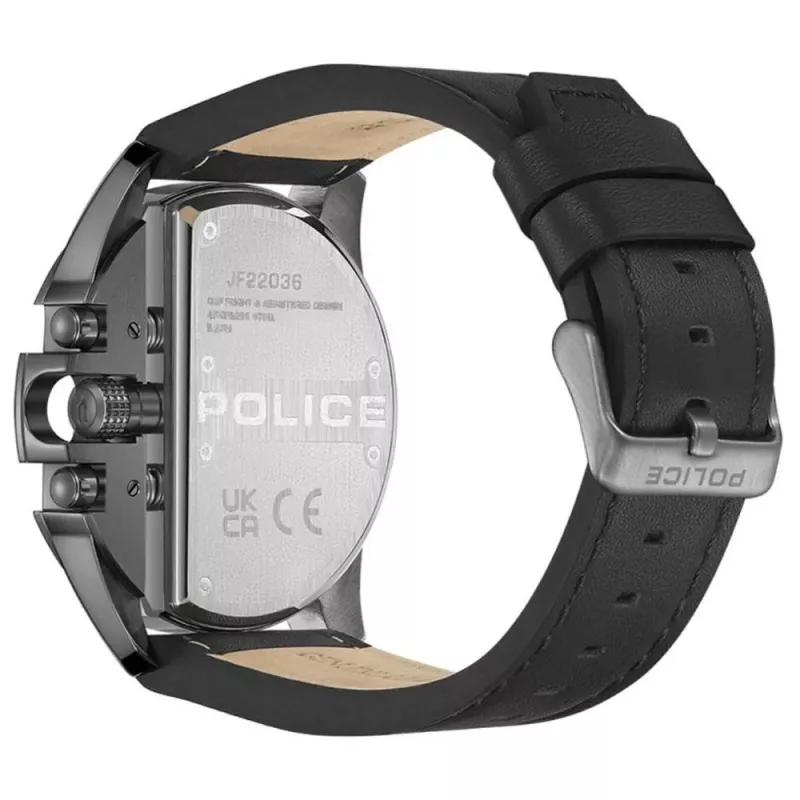 POLICE miesten kello PEWJF2203601 kvartsikello mustalla kellotaululla ja nahkarannekkeella, 48mm