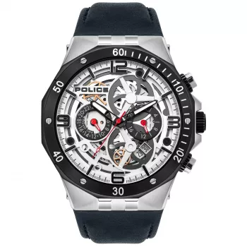 POLICE miesten PL16065JSTB04 Raho analoginen kvartsikello 46 mm sininen kellotaulu ruskea nahkaranneke