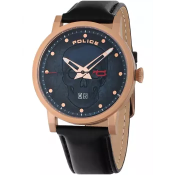Police miesten kvartsikello PL15404JSR.03 - sininen kellotaulu, ruskea nahkaranneke, 43 mm
