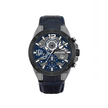 Police miesten kvartsi analoginen kello PL15711JSUB03 - sininen kellotaulu, sininen nahkaranneke, 48 mm ruostumaton teräskotelo