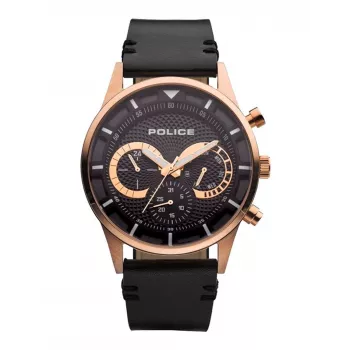 POLICE miesten Ranger kvartsikello PEWJF2110901 - sininen kellotaulu, ruskea nahkaranneke, 46 mm ruostumaton teräs