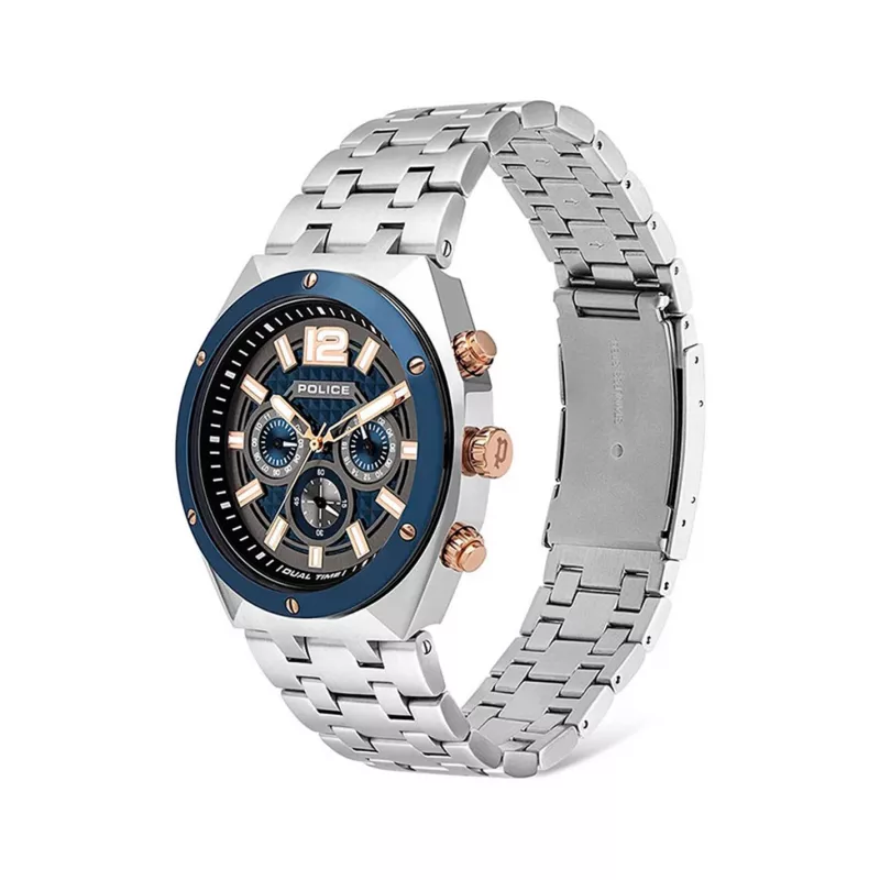 POLICE miesten kello 15995JSTBL61M 46 mm sininen kellotaulu sininen nahkaranneke