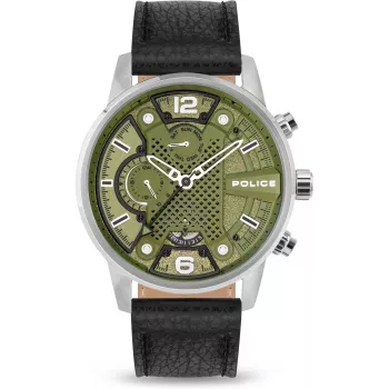 POLICE miesten kello PEWJF2203305 48mm kronografi musta kellotaulu nahkaranneke