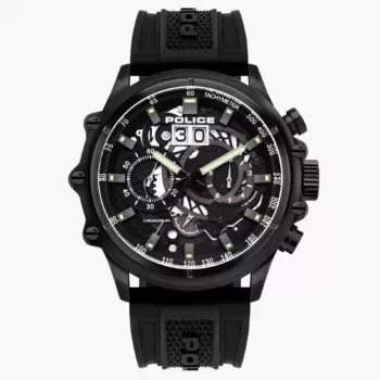 POLICE miesten kello PL16018JSB02P 48 mm ruostumaton teräs kvartsi analoginen musta kellotaulu nahkaranneke