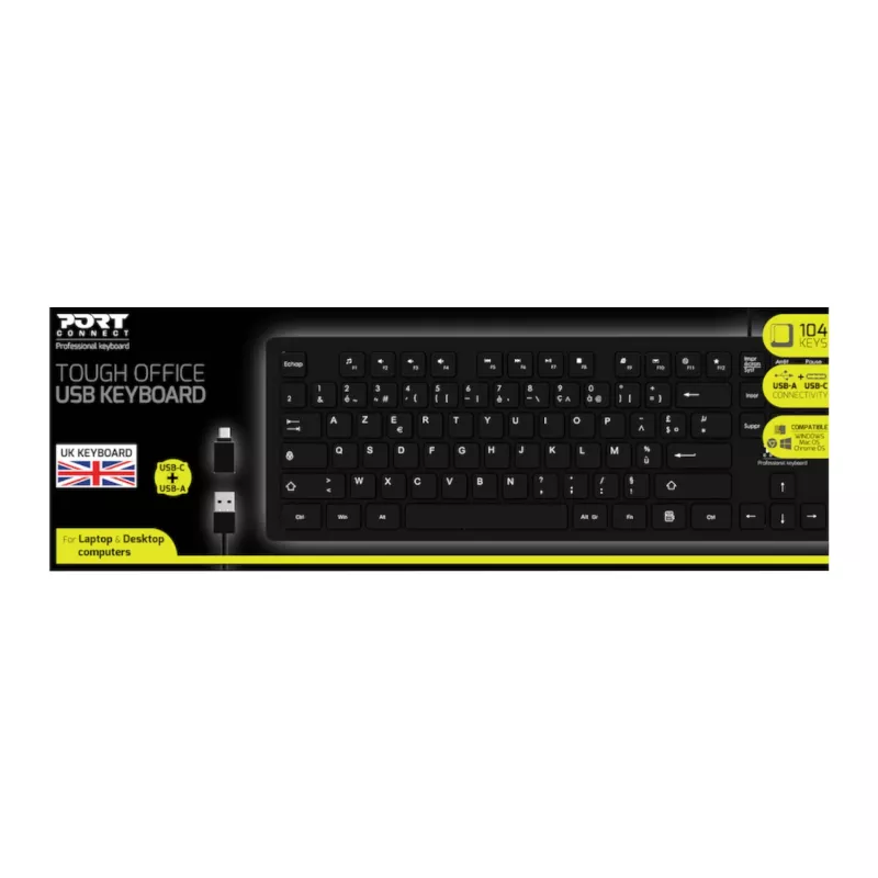 Port Connect Tough Office USB-näppäimistö - musta