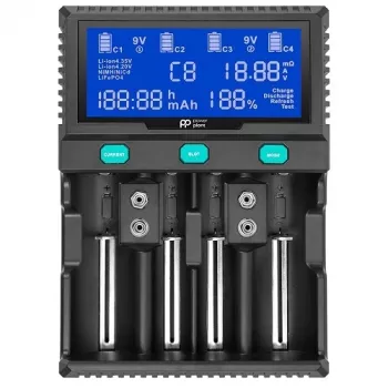 POWER PLANT, LLC AA620173 älykäs 4-kanavainen yleislaturi Li-Ion, LiFePO4, NiMH, NiCd