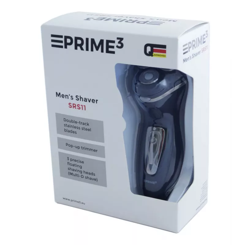 PRIME3 SRS11 miesten pyörivä parranajokone pop-up-trimmerillä, musta/hopea