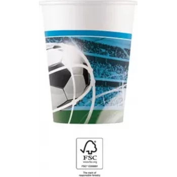 Procos Football Party pahvimukit 200 ml, 8 kpl:n pakkaus (93746)