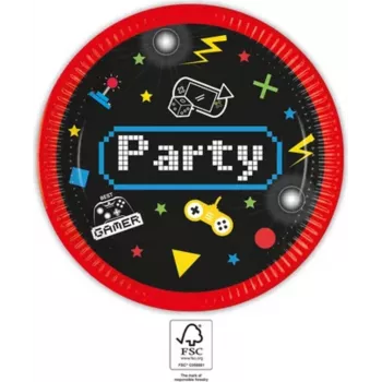 PROCOS Gaming Party pahvilautanen 23 cm 8 kpl:n pakkaus (93769)