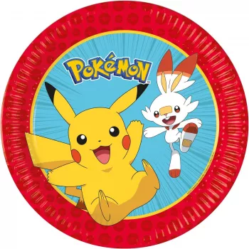 Procos Pokemon pahvilautanen 8 kpl:n pakkaus 23 cm kertakäyttöinen juhla-alusta 98391