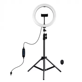 PULUZ 26 cm LED-rengasvalo jalustalla 1,1 m asti ja puhelintelineellä, USB-käyttöinen