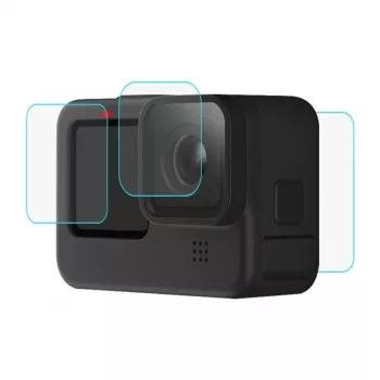 PULUZ PU507 9H panssarilasi näytön- ja objektiivinsuojasarja GoPro HERO12/11/10 Black -laitteelle – 3-osainen sarja (etu, taka, objektiivi)
