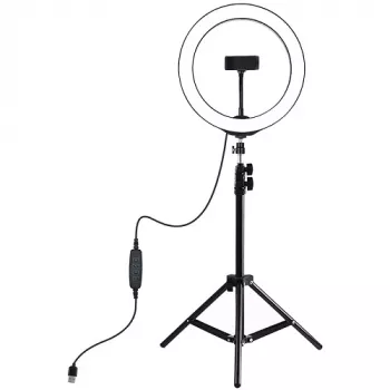 PULUZ LED-rengasvalo 26cm jalustalla jopa 1,1m ja puhelinpidikkeellä, USB