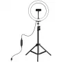 PULUZ LED-rengasvalo 26cm jalustalla jopa 1,1m ja puhelinpidikkeellä, USB