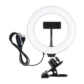 PULUZ PKT3120B 20 cm ammattimainen rengasvalo vloggaukseen, live-streamingiin ja meikkiin – 80 LEDiä, 10W, 3000K-6500K, 10 himmennystasoa, näyttöklipsillä ja puhelintelineellä – musta