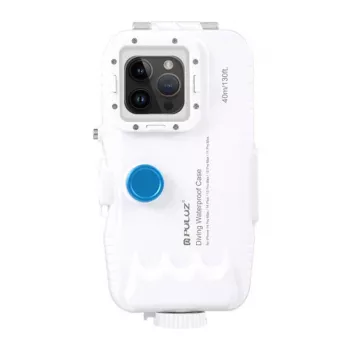 PULUZ muovinen vesitiivis kotelo iPhone 15 Plus/15 Pro Max/14 Plus/14 Pro Max/13 Pro Max/12 Pro Max/11 Pro Max (valkoinen)