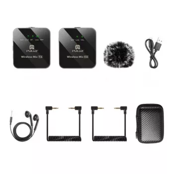 PULUZ PU3153B langaton lavalier-mikrofoni 1 TX + 1 RX, 2,4 GHz, USB-C, omnidirektionaalinen kondensaattori, kohinanvaimennus, Plug-and-Play Android & PC