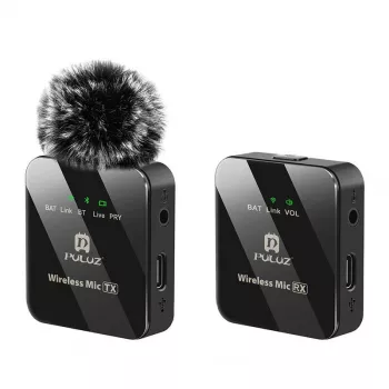 PULUZ PU3153B langaton lavalier-mikrofoni 1 TX + 1 RX, 2,4 GHz, USB-C, omnidirektionaalinen kondensaattori, kohinanvaimennus, Plug-and-Play Android & PC