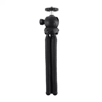 PULUZ PU435 mini-mustekalateline taipuisa joustava jalusta 360° kuulapäällä ja puhelinpidikkeellä älypuhelimille, kompaktikameroille, action-kameroille, pienille peilittömille kameroille, maks. kuorma 1,2 kg, musta