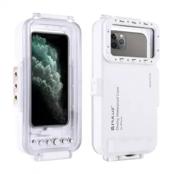 PULUZ PU9010W vedenpitävä kotelo iPhonelle – 45 m vedenalainen kotelo, valkoinen