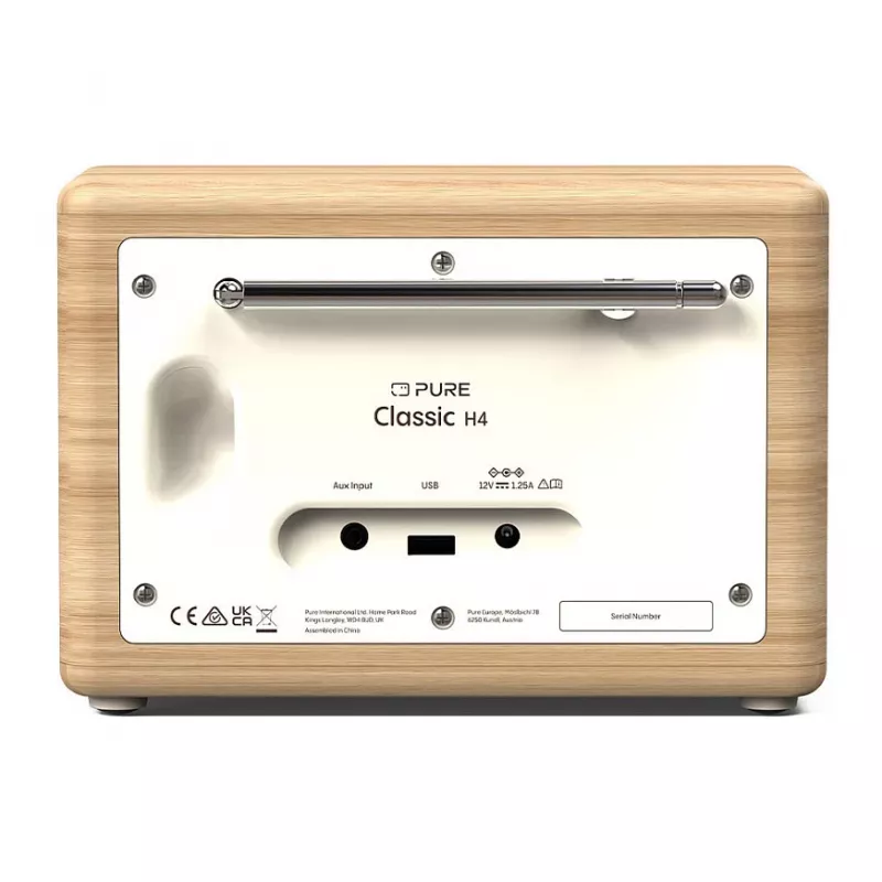 Pure Classic H4 DAB+/FM-digiradio, 2,4 tuuman värinäyttö, herätys, uniajastin ja keittiöajastin, Cotton White/tammi
