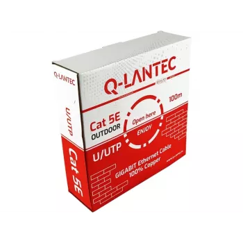 Q-LANTEC ulko-U/UTP Cat.5e verkkokaapeli, PE-vaippa, kuiva vesitukkinauha, 4-pari, 24 AWG, 1 Gbit/s, musta, 100 m