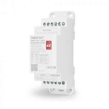 MiBoxer DL2-T DALI-2-DT8-LED-ohjain, 3 tilaa, DIN-kisko, 12–48 V DC