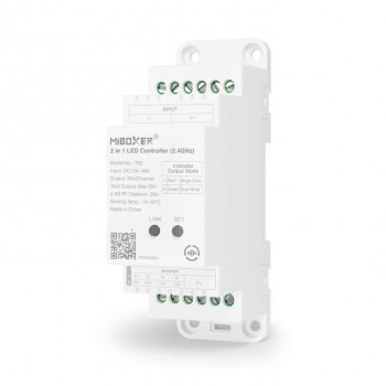 MiBoxer TR2 2-in-1-LED-ohjain, DIN-kisko, 12–48 V DC, 20 A